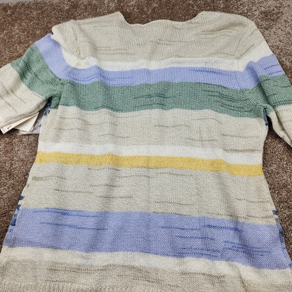 Susan Bristol Floral Embroidered Beaded Cardigan Shell Buttons Natural Multi L - Picture 4 of 11